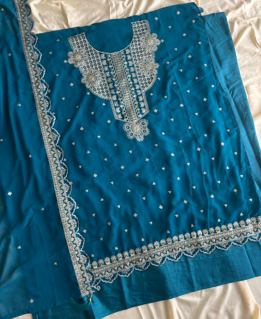 KC New Georgette Short Salwar Kameez Pakistani Style Aqua Blue - Dista