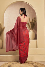 Thumbnail for Vastranavya Rust Digital Printed Linen Ready To Wear Designer Saree with Unstitched Blouse - Distacart