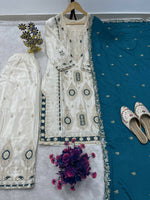 Thumbnail for Teeya Creation White Color Chinon Silk Party Wear Trending Palazzo Set - Distacart