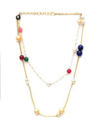 Thumbnail for Layered Pearl and Gold Neckpiece with Multi Stones (Multi Color) - Ruby Raang - Distacart