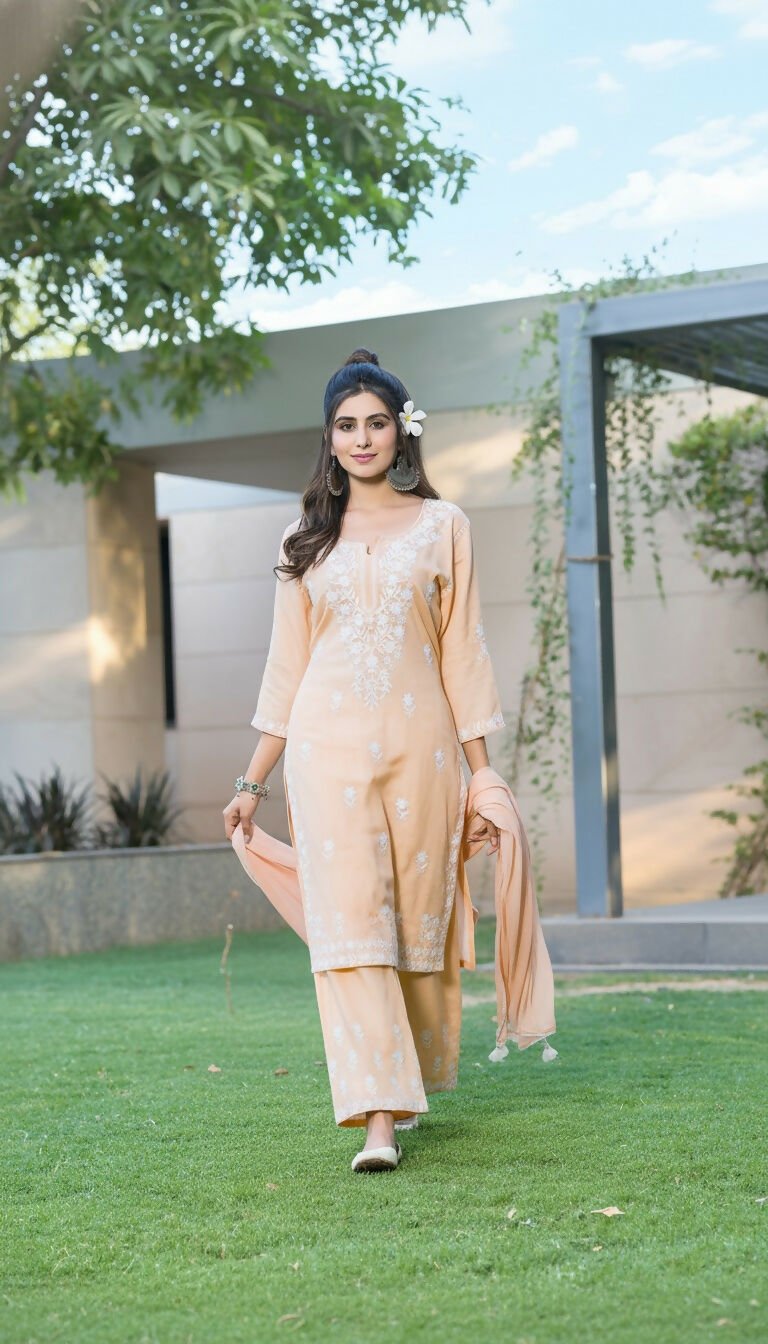 BulBul Meher Rayon Peach Kurta Set with Dupatta