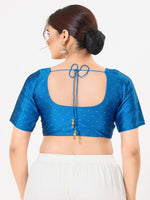 Thumbnail for Joban Fashion Cobalt-Blue Taffeta Silk Elbow Sleeveless Front Open Blouse