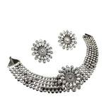 Thumbnail for Tehzeeb Creations Women's Silver Colour Oxidised Necklace And Earrings With Kundan - Distacart