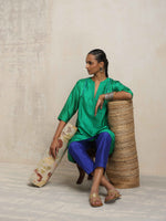 Thumbnail for trueBrowns Bright Green Silk Kurta Co-ord Set