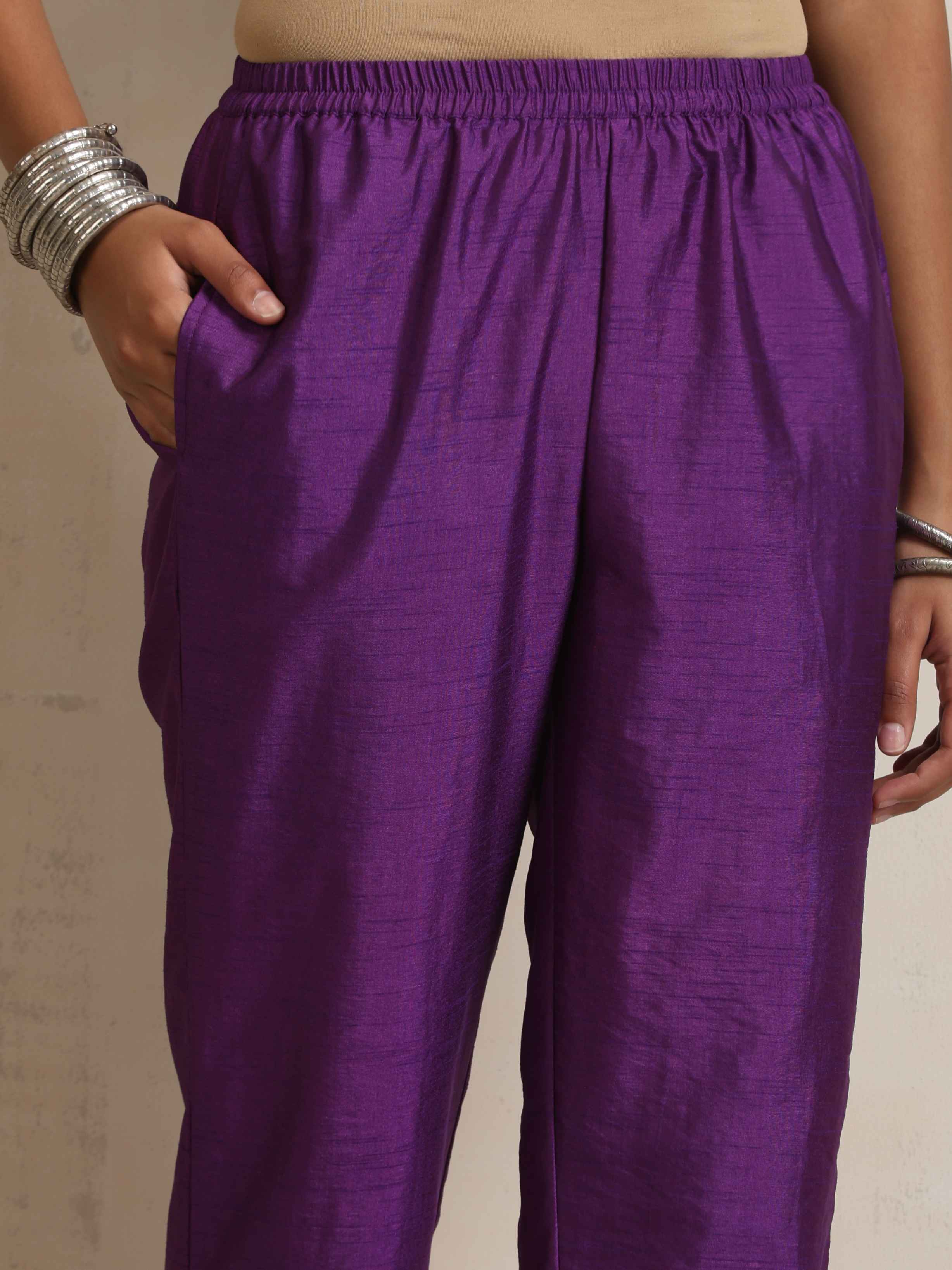 trueBrowns Purple Silk High Slit Kurta Set - Distacart