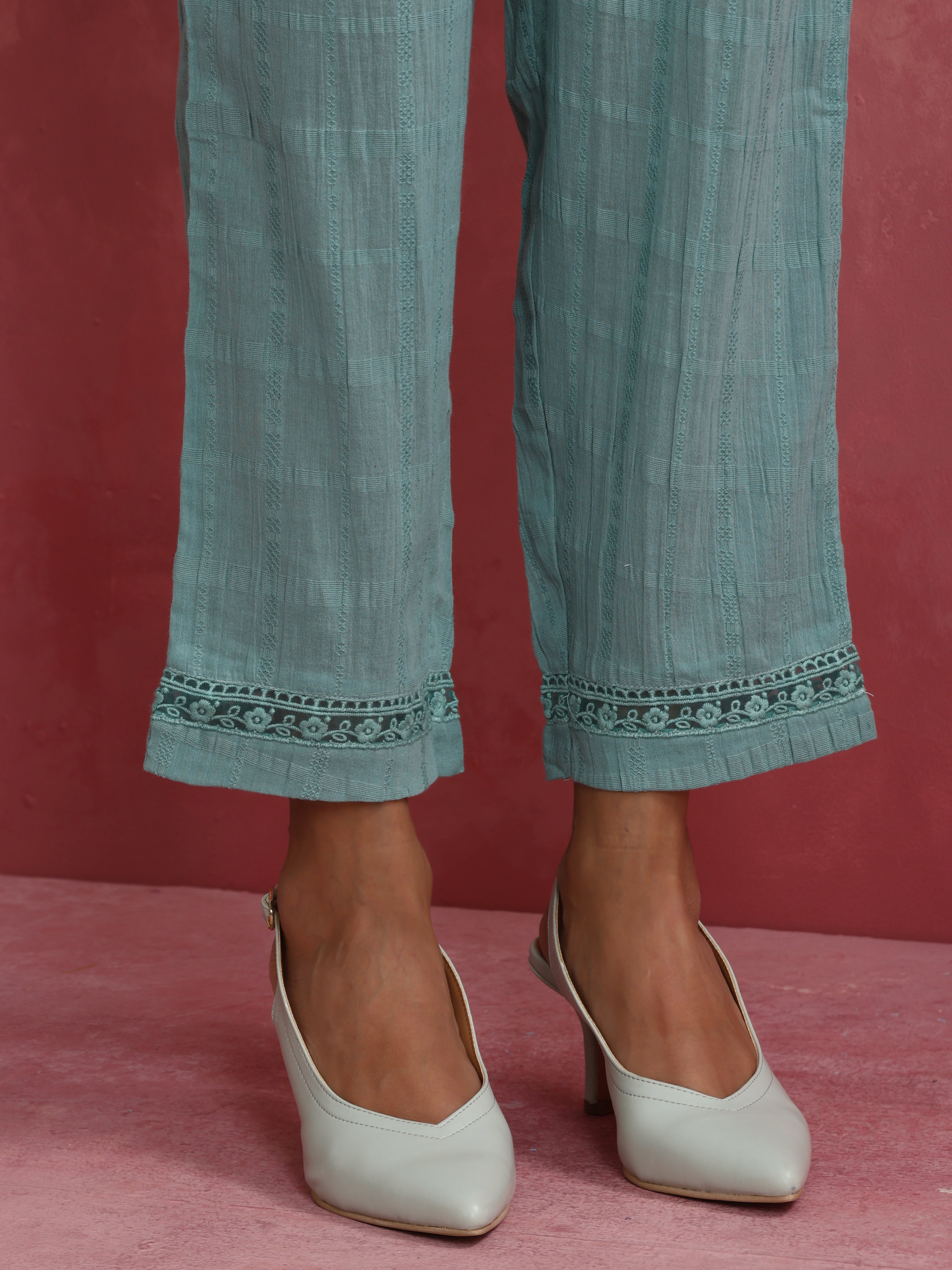 trueBrowns Aqua Blue Cotton Dobby Angrakha Kurta Set - Distacart
