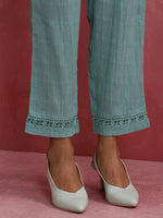 Thumbnail for trueBrowns Aqua Blue Cotton Dobby Angrakha Kurta Set - Distacart