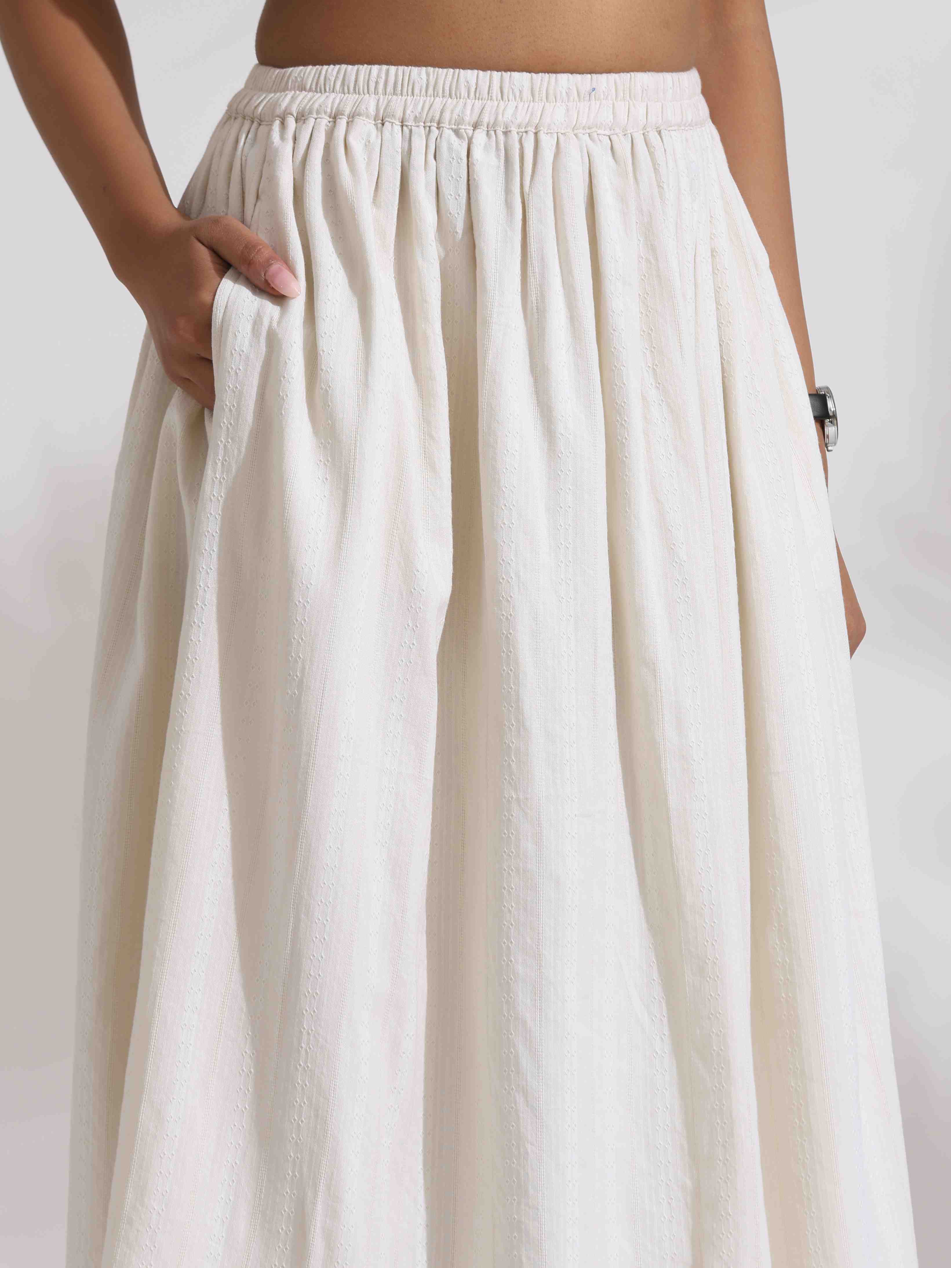 trueBrowns Off-White Cotton Skirt Co-ord Set