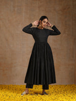 Thumbnail for trueBrowns Black Gold Cotton Anarkali Set - Distacart