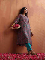 Thumbnail for trueBrowns Purple Print A-line Kurta Set - Distacart