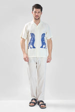 Thumbnail for Xkind Tiger Printed Natural Linen Relaxed Fit Shirt