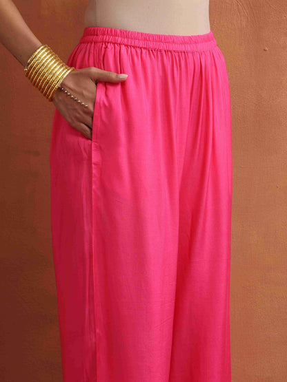 trueBrowns Pink Print High Slit Kurta Set - Distacart