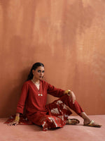 Thumbnail for trueBrowns Rust Metallic Straight Kurta Set