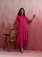 Thumbnail for trueBrowns Magenta Highlow Modal Kurta Set - Distacart