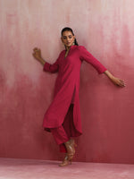 Thumbnail for trueBrowns Magenta Cotton Dobby Kurta Set - Distacart