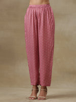 Thumbnail for trueBrowns Light Mauve Bandhani Printed Silk Handkerchief Kurta Pant Set - Distacart
