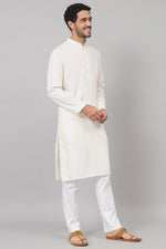 Thumbnail for Giza Cotton Off White Plain Kurta by Hilo Design