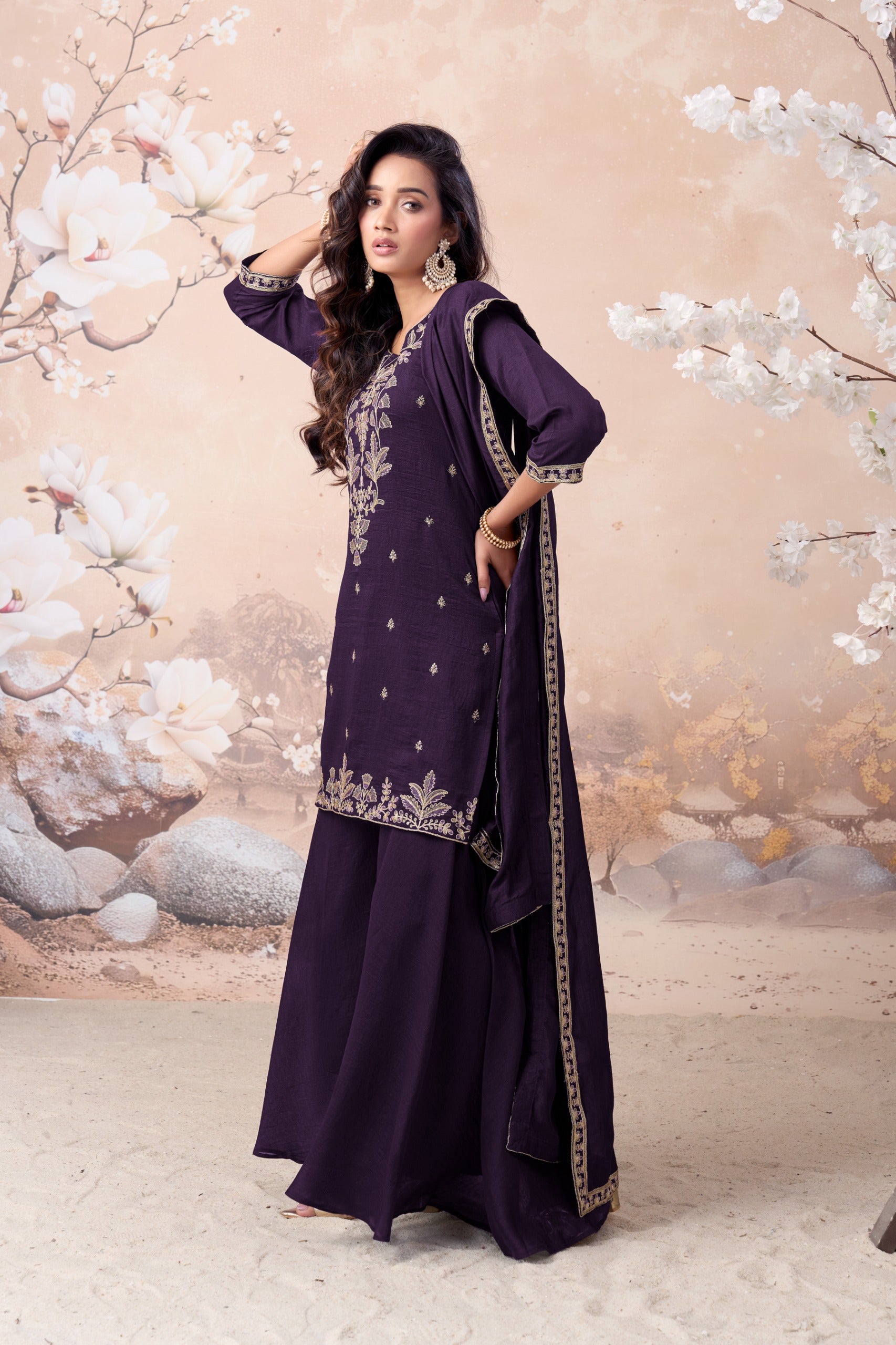Anaita Purple Vichitra Silk Readymade Suit with Coding Work - Dista