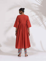 Thumbnail for trueBrowns Red Cotton Print Flared Kurta Set