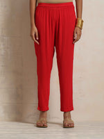 Thumbnail for trueBrowns Red Crinkle Anarkali Kurta Pant Dupatta Set - Distacart