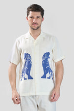 Thumbnail for Xkind Tiger Printed Natural Linen Relaxed Fit Shirt
