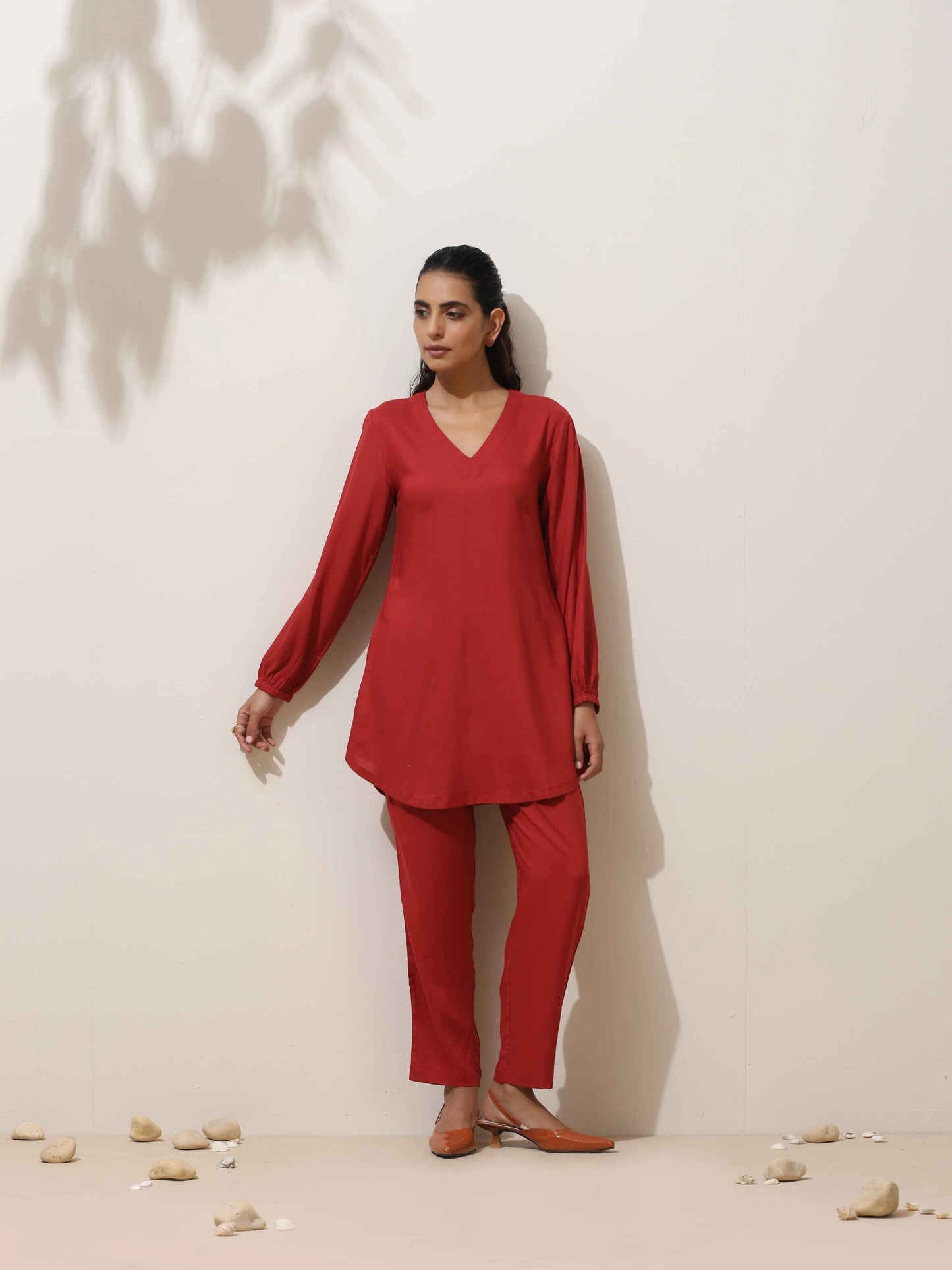 trueBrowns Maroon Viscose Co-ord Set - Distacart