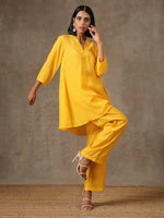 Thumbnail for trueBrowns Yellow Bandhani Flare Printed Silk Co-Ord Set | Relove