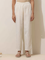Thumbnail for trueBrowns Off-White Cotton Linen Kurta Pant Set