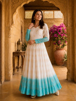 Thumbnail for Anaita Blue&White Silk Readymade Anarkali Suit with Embroidery & Sequence Work - Dista