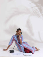 Thumbnail for trueBrowns Blue Cotton Stripe Straight Kurta Set