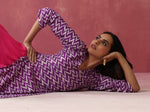 Thumbnail for trueBrowns Purple Muslin Silk Printed Kurta Set - Distacart
