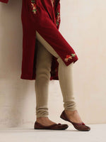 Thumbnail for trueBrowns Maroon Kashmiri Embroidered Woollen Phiran Kurta - Distacart