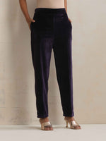 Thumbnail for trueBrowns Purple Velvet Embroidered Kurta Pant Dupatta Set