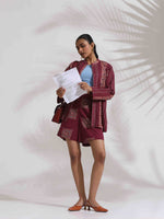 Thumbnail for trueBrowns Purple Cotton Print Short Co-ord Set