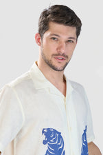 Thumbnail for Xkind Tiger Printed Natural Linen Relaxed Fit Shirt
