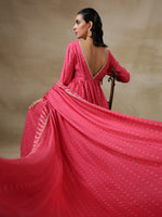 Thumbnail for trueBrowns Pink Bandhani Printed Silk Anarkali Kurta Pant Dupatta Set - Distacart