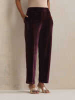 Thumbnail for trueBrowns Purple Velvet Embroidered Kurta Pant Dupatta Set