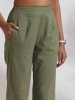 Thumbnail for trueBrowns Olive Green Cotton Floral Embroidered Co-ord Set