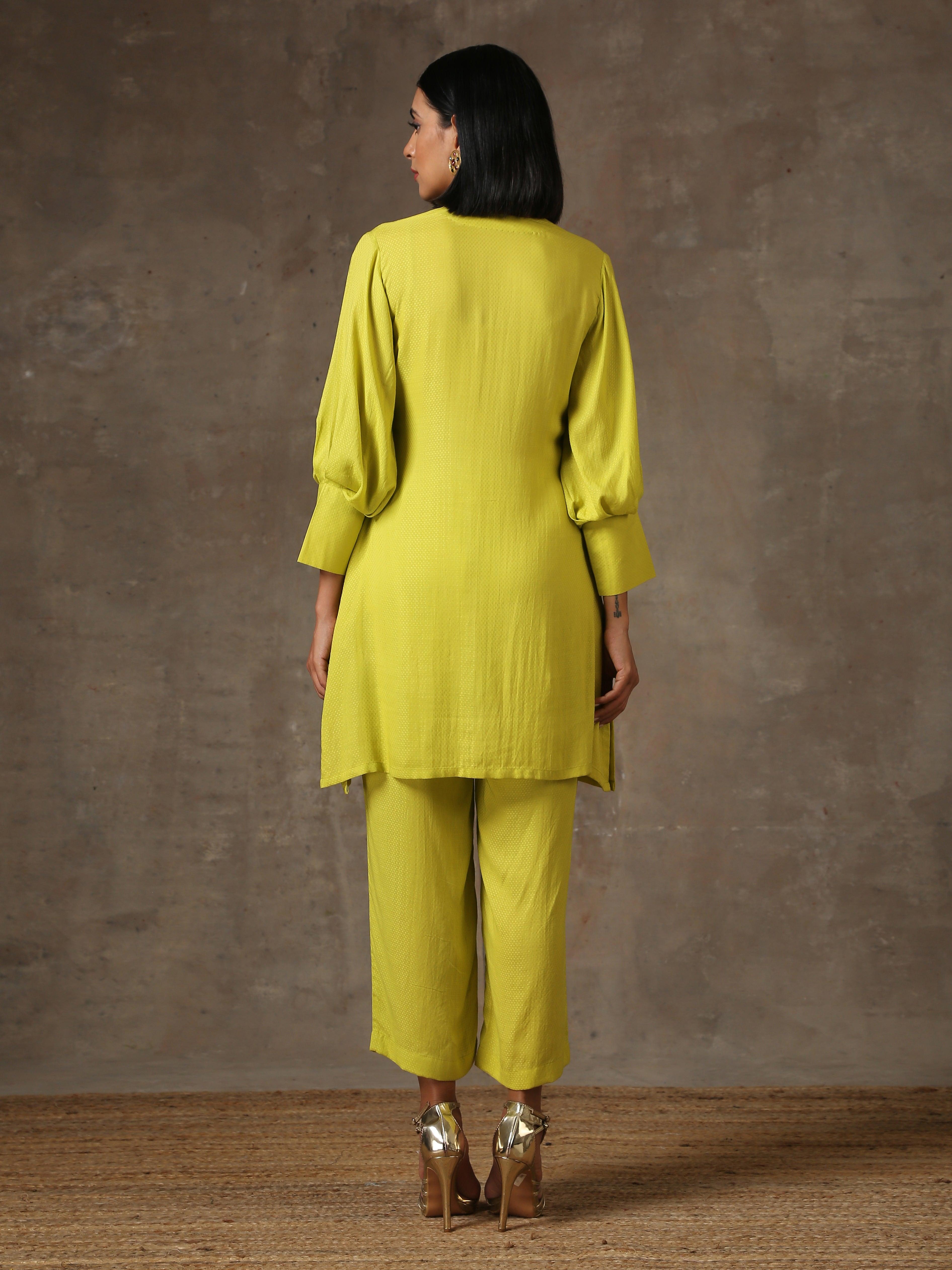 trueBrowns The Penelope - Lime Green Solid Textured Co-Ord Set - Distacart