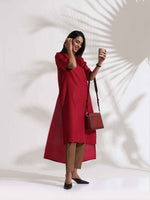 Thumbnail for trueBrowns Maroon Slub Highslit Kurta Set