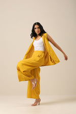 Thumbnail for trueBrowns Mustard Yellow Slub Texture Sleevesless Jacket Pant Set - Distacart