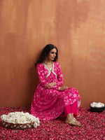 Thumbnail for trueBrowns Red Print Flared Anarkali Kurta Set - Distacart