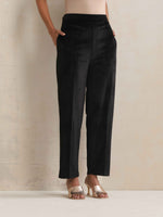 Thumbnail for trueBrowns Black Velvet Geometric Embroidered Kurta Pant Dupatta Set