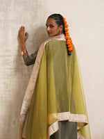 Thumbnail for trueBrowns Green Tissue Anarkali Kurta Dupatta Set