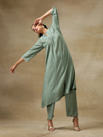 Thumbnail for trueBrowns Light Green Bandhani Printed Silk Yoke Kurta Pant Set - Distacart