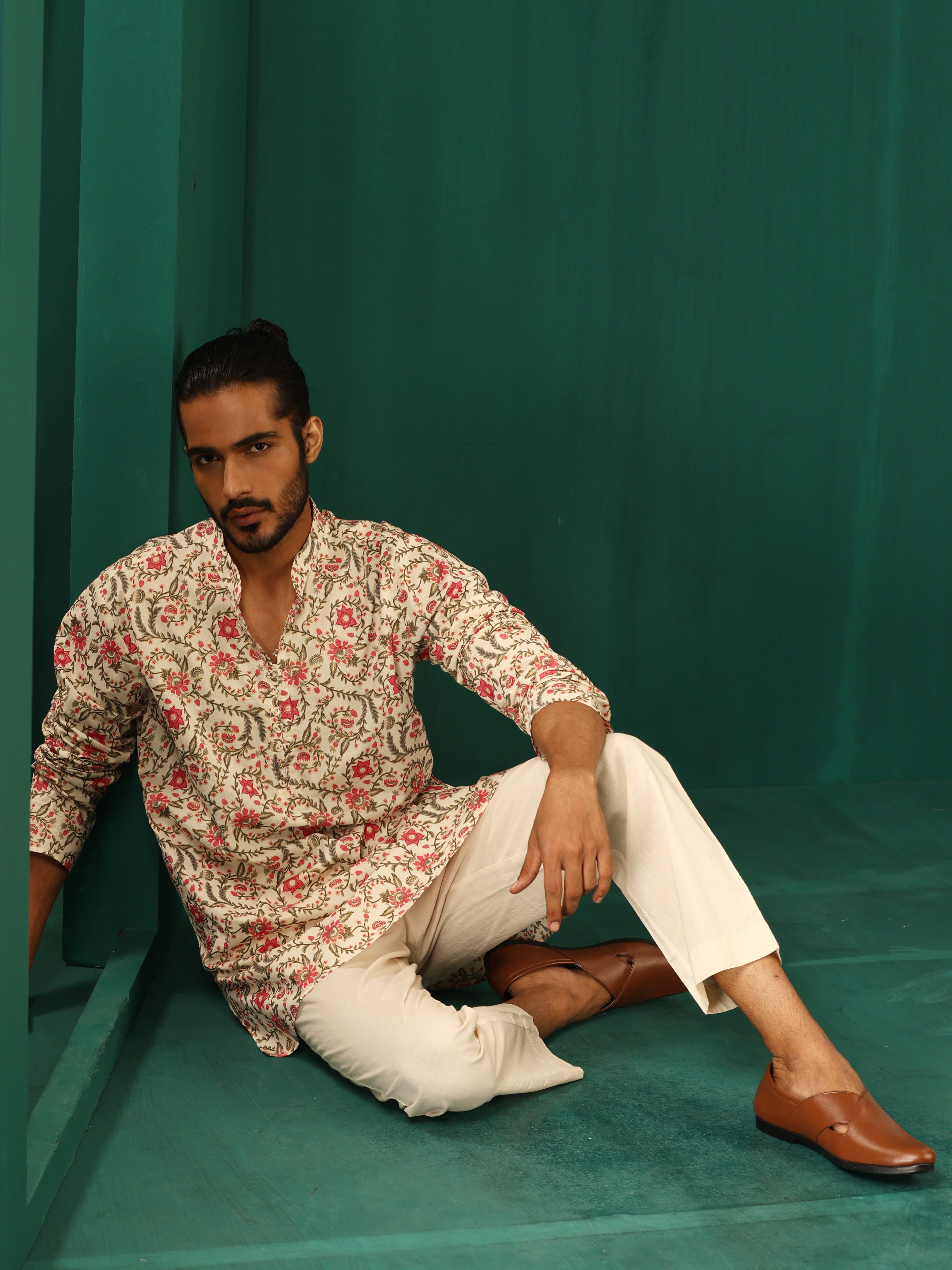 trueBrowns Men's Pink Floral Cotton Printed Co-ord Set - Distacart