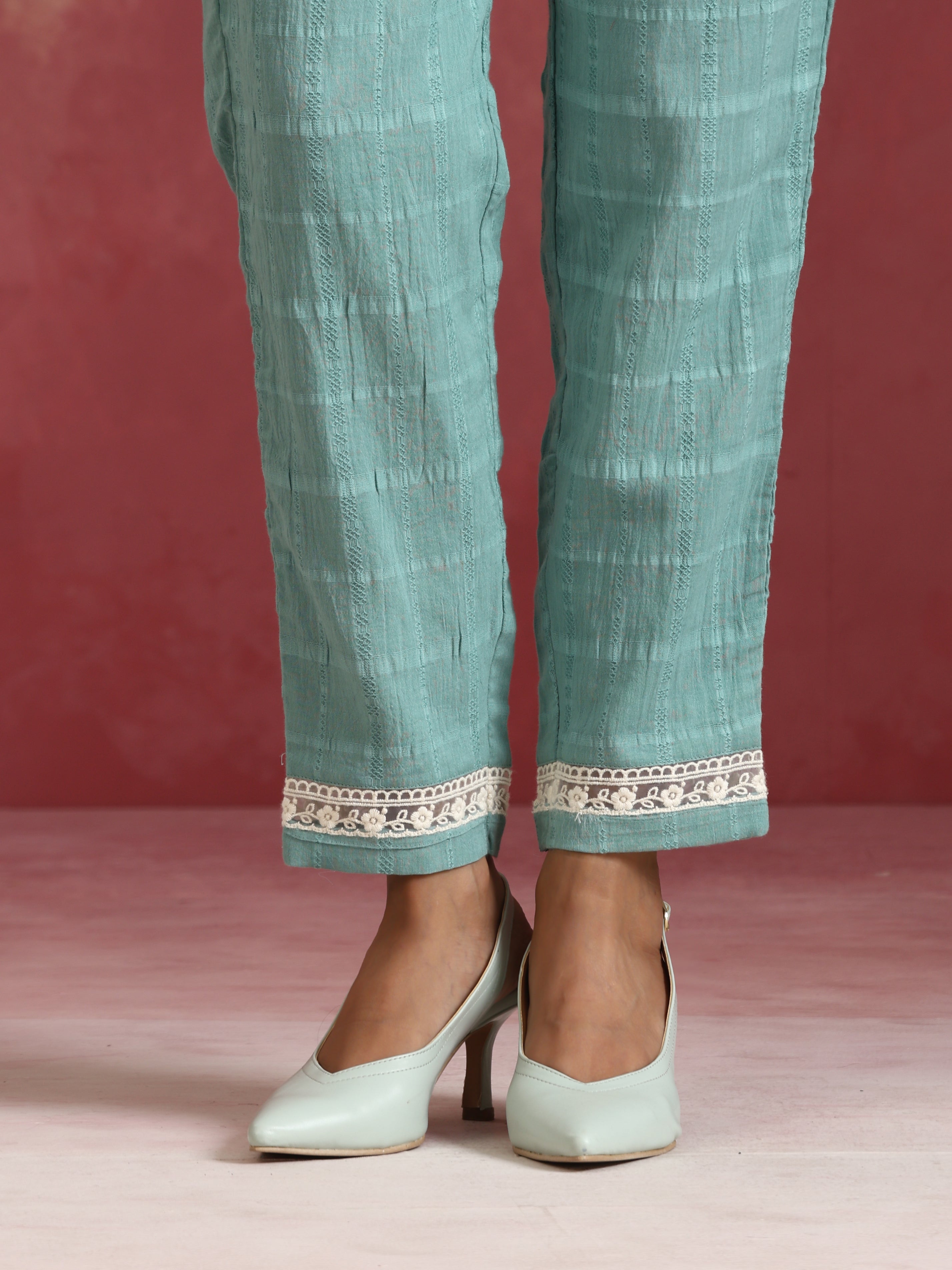 trueBrowns Aqua Blue Cotton Dobby High low Kurta Set - Distacart