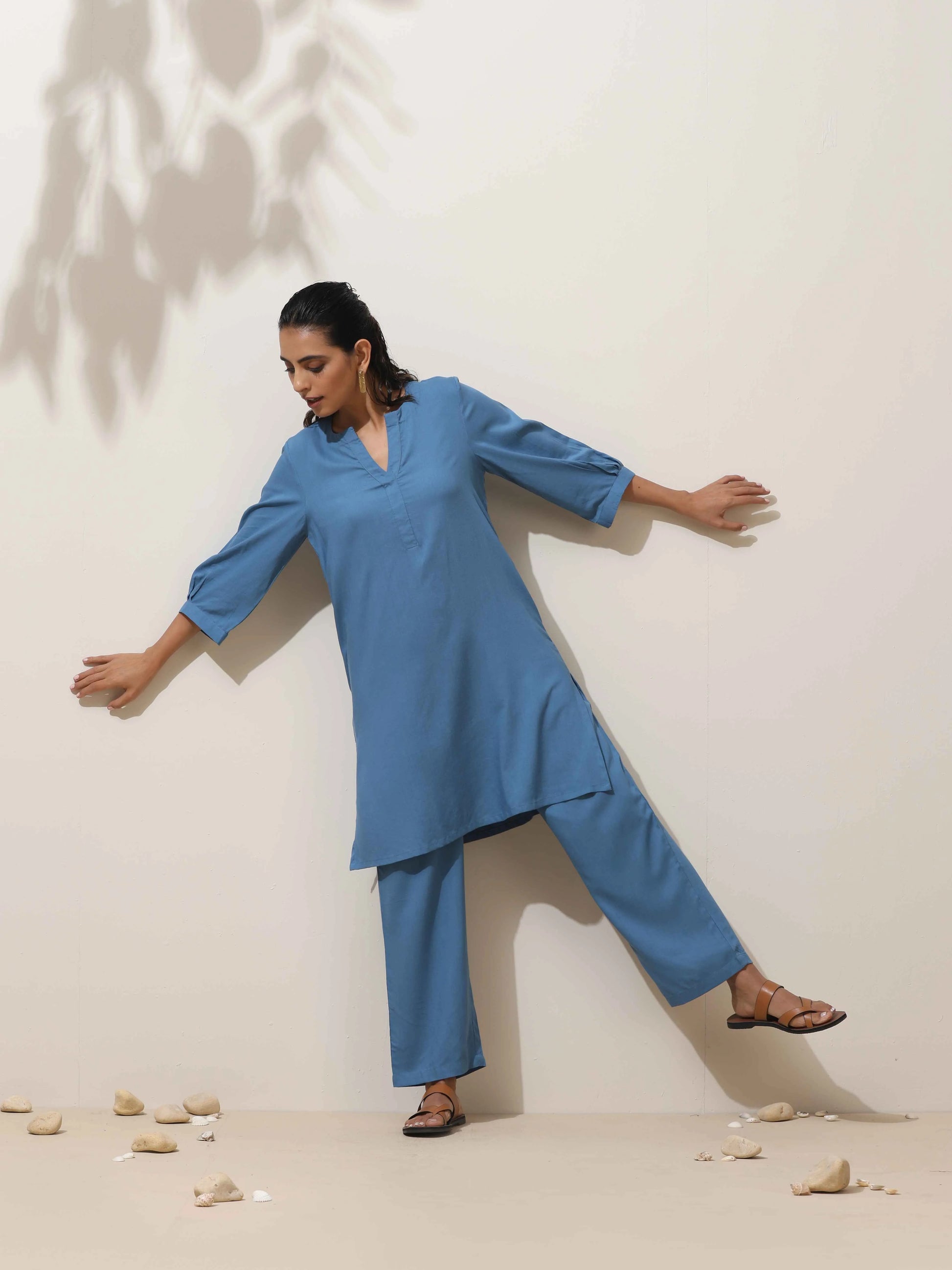 trueBrowns Blue Viscose Co-ord Set - Distacart