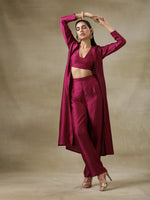 Thumbnail for trueBrowns Purple Textured Silk Overlay Jacket Blouse Pant Set | Relove