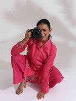 Thumbnail for trueBrowns Pink Cotton Print Kurta Co-ord Set